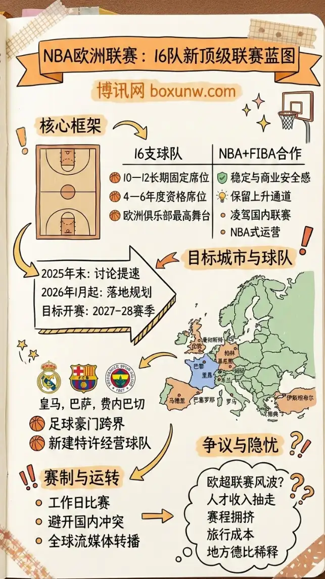 NBA欧洲联赛 | NBA Europe | 16队新顶级联赛蓝图 | 2027-28赛季上线