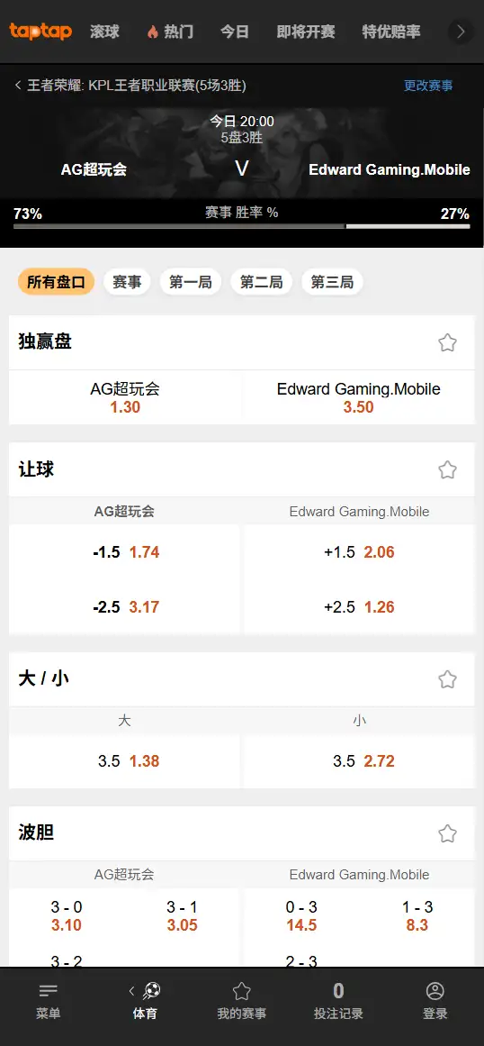 2026王者荣耀KPL 成都.AG vs 上海.EDG.M - 赔率盘口信息188bet(TapTap)提供