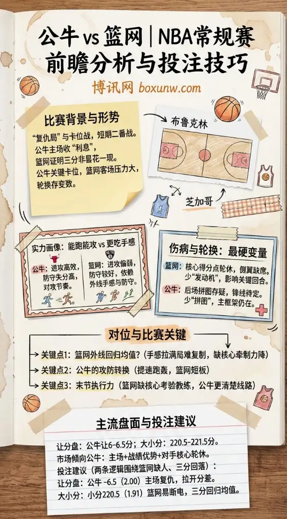 公牛vs篮网 | NBA常规赛 | 前瞻分析与投注技巧